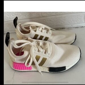 Adidas NMND R1 Off White, Gold Hot Pink and Black Sneakers